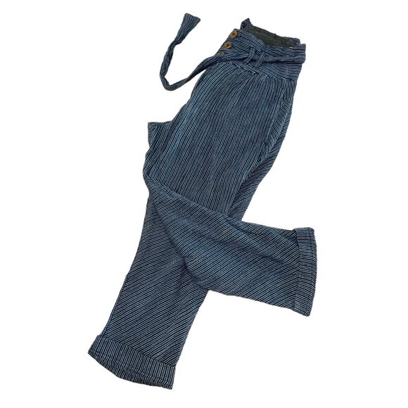 Free People Striped Harem Pants Womens 4 Blue High Rise Relaxed Cropped Bohemian - Picture 8 of 16